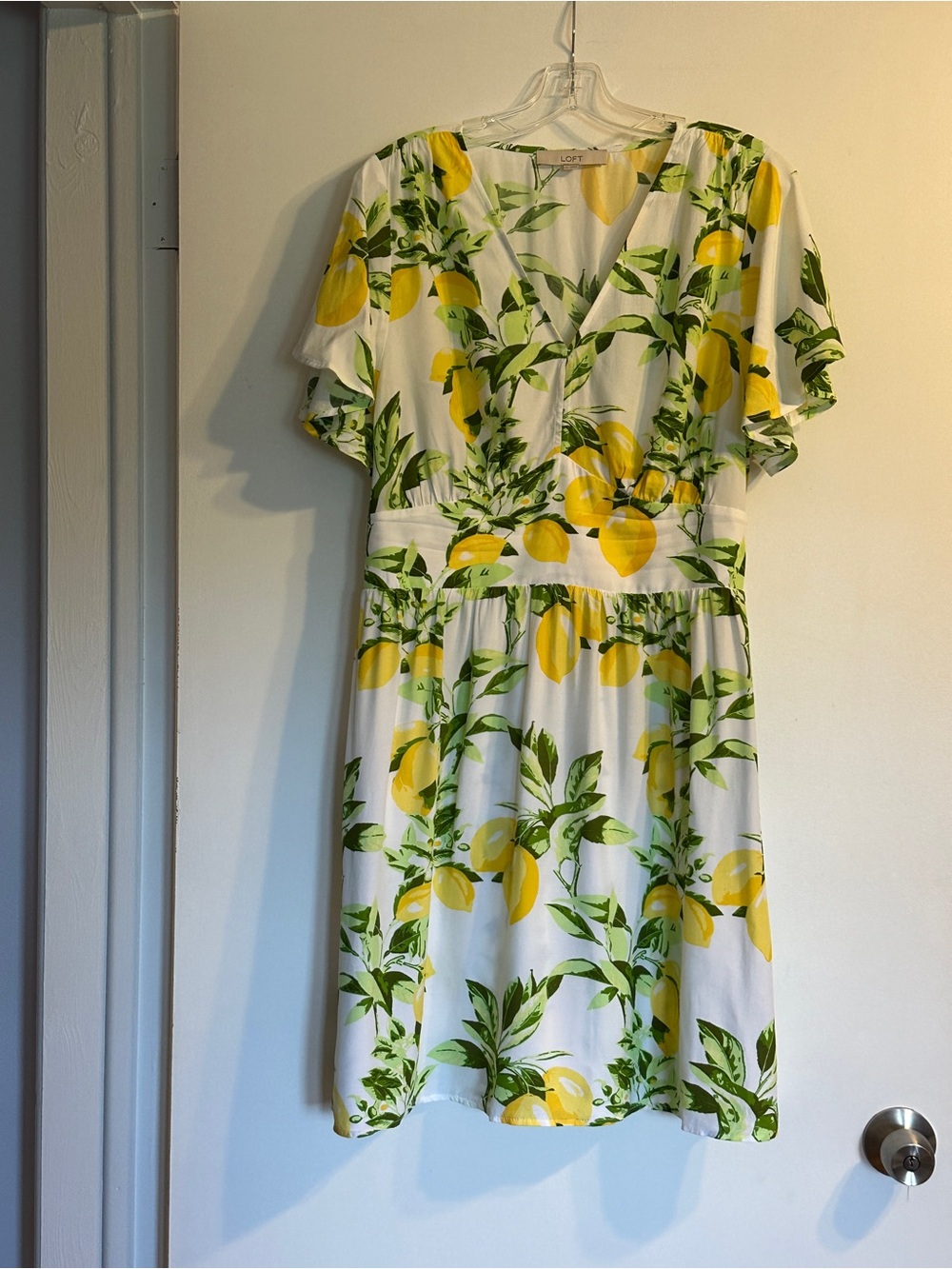 LOFT White Dress with Yellow Lemon Print